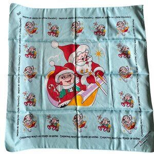 Vtg 80s American Lung Association ALA Christmas Seals SANTA Bandana Scarf Blue
